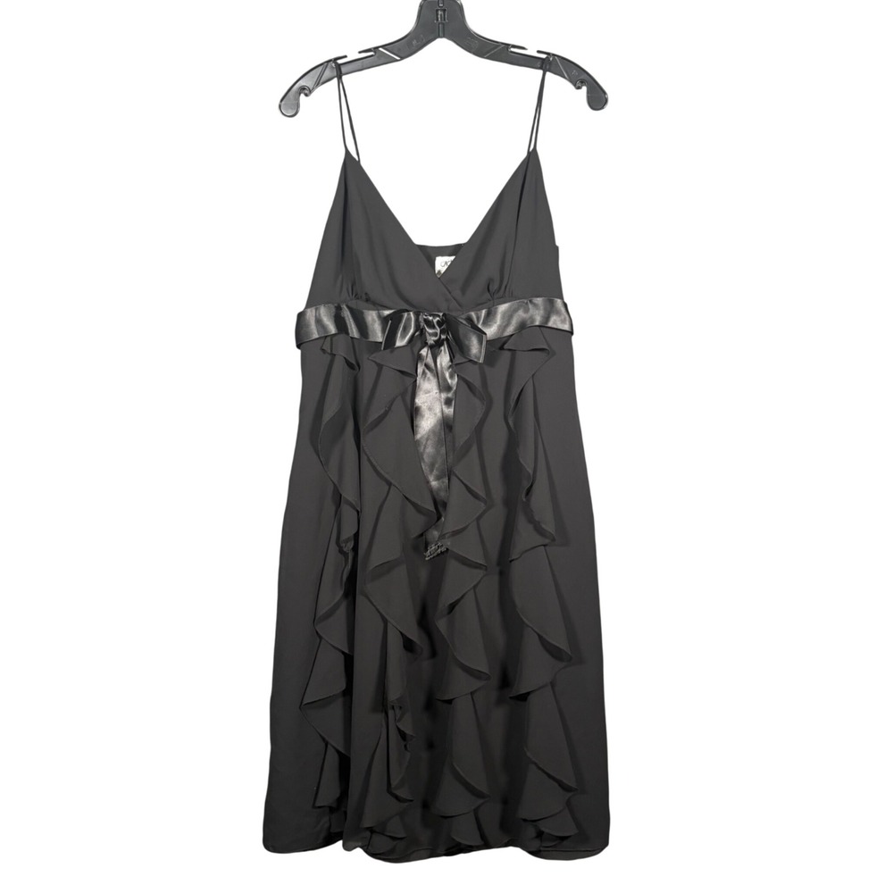 Vintage Cache Black Babydoll Ruffle Cocktail Dress Satin Bow Womens 12 Y2K